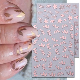 Mkwntg Metallic Flower Leaf Nail Art Stickers Metallic Flower Nail Decals 3D Self-Adhesive Gold Silver Retro Bronzing Floral Petal Leaves Designs Nail Sticker for Women Manicure Decoration 8 Sheets