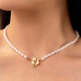 TseenYi Pearl Necklace Choker Necklace Boho Pearl Necklace Pearl Necklace Gold Flower Pendant Ot Necklace Pearl Necklace Clavicle Jewellery for Women and Girls
