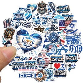 Israel Stickers 55Pcs - I Stand with Israel America Friendship Nation Israeli Show Your Support Flags Seal Vinyl Decal- Easy Stick & Remove for Parades Window Cars Trucks Tumblers Water Bottles