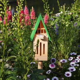 Seezengreen Wooden Butterfly House with Feeder – Outdoor Butterfly Habitat for Garden, Includes Ground Stake & Hanging Hook, Natural Garden Decor