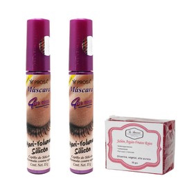 Prosa 4 en 1 | 2 Pack Mascara Pestañas Rimel Varios Modelos | 1 Jabón 50g La Artesanal (Maxi-Volumen Silicón)
