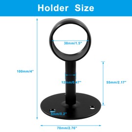 Biaungdo 1-1/2 Inch Curtain Rod Ceiling-Mount Bracket, Stainless Steel Flange Rod Holder Shower Curtain Closet Rod Holder Ceiling Curtain Rod Brackets with Anchor Screw Kit, 2Pcs - Black