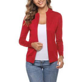 Aottori Red Cardigan Women Lightweight Knitted Sweater Cardigans Ladies Open Front Zip Up Knit Outerwear for Spring Autumn Red S