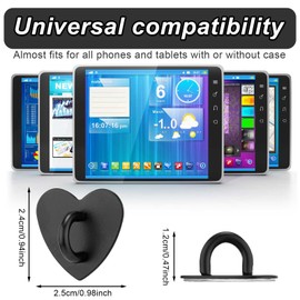 XIHIRCD 8pcs Heart Cell Phone Ring Holder, Phone Charm Hook Adhesive Metal Finger Ring Stand Heart-shaped Sticky Phone Grip Ring for Mobile Phone Tablet DIY Accessories (Black)