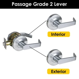 HISAFE Commercial Passage Door Lever Heavy Duty Grade 2 Handle, Non-Handed, UL 3 Hour Fire Rated, ADA Compliant, Satin Chrome 26D Finish, 2-3/8''Backset, X-XG-PS-60
