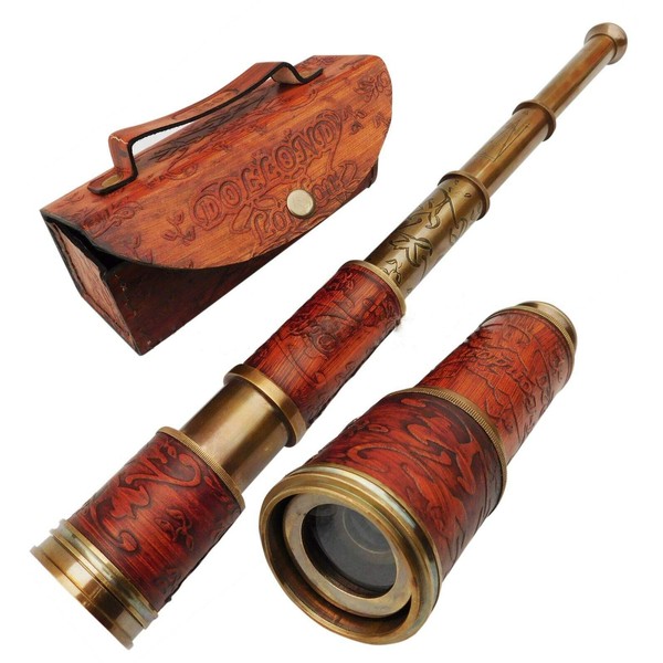 New Handheld Telescope in Leather Box Brass Antique Style Pirate Spyglass Navigation Marine Collector Baptism Gift, Kids Gifts for Sailor Father Birthday Graduation Gift