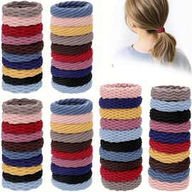XINCHENG 48 Pieces Hair Elastic Bands, Thick Elastic Hair Bands, Multicolor Elastic Hair Ties, Ponytail Band Holders for Women Girls thick Heavy and Curly Hair