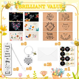 Abitoncc 12 x Teacher Thank You Cards with Envelopes, Bee Thank You Keychain and Thank You Bookmark Gifts for Coworker Teacher Graduation Season Wedding