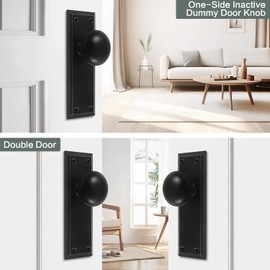 2 Pack de Pomo de Puerta de Chupete de Un Lado Negro para Interior, Pomo de Puerta de Chupete Vintage de Placa Larga en Negro Mate
