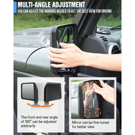 ROADER Fit for Jeep Side View Mirrors Fits for ROADER Half Doors for 2007-2018 Jeep Wrangler JK & 2018-2025 Jeep Wrangler JL Gladiator JT- 1 Pair, Black