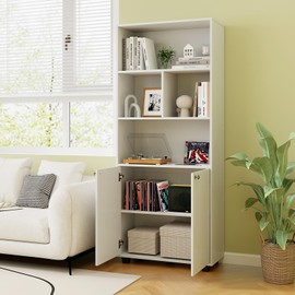 LOKO 66” Tall Freestanding Bookcase, 5-Tier Storage Organizer with Adjustable Shelf, Modern Storage Cabinet for Living Room, Bedroom, Study, White