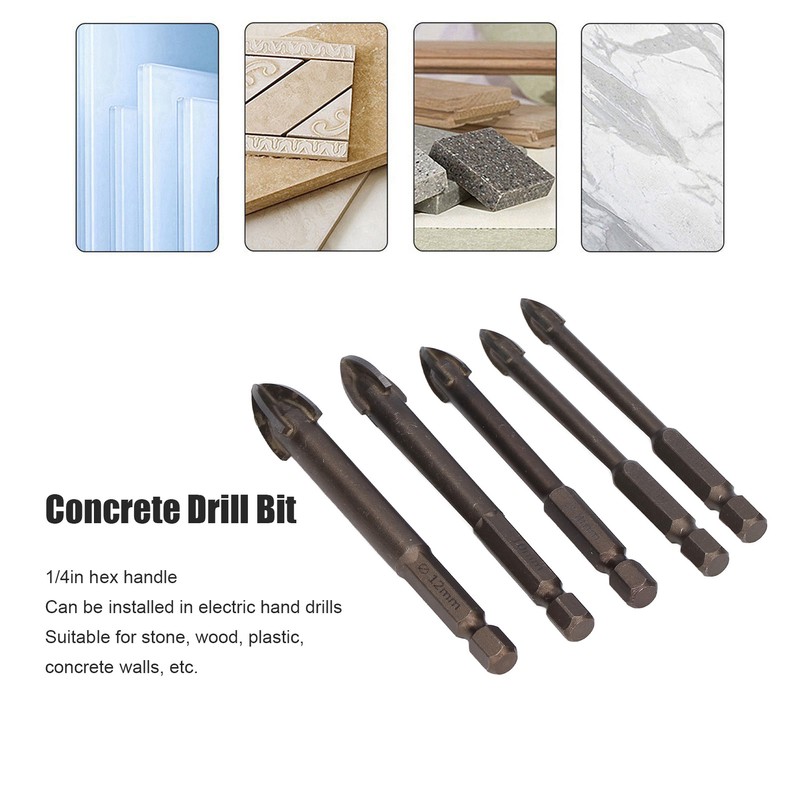 5Pcs Cross Tile Drill Bit Carbide Hex Shank Drills Bits