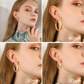 925 Sterling Silver Big Hoop Earrings Set, 14K Gold Plated Hypoallergenic 20mm 30mm 40mm Silver Plain Hoop Earrings for Women Lightweight Gold Flat Hoop Earrings Set