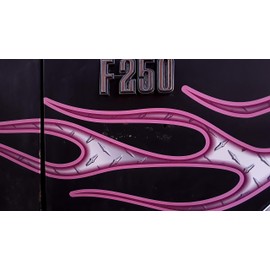 No. 2 - Fender Flame Decals - Sunken Polished Diamond Plate w/ Pink Pinstripe - 2pc Set - Car Truck 4x4 Wrangler Hood Mud Truck