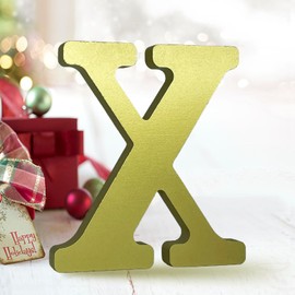 AOCEAN 6 Inch Golden Wood Letters Unfinished Wooden Letters for Wall Decor Decorative Standing Letters Slices Sign Board for Crafts Christmas Decoration Home Party Projects (X)