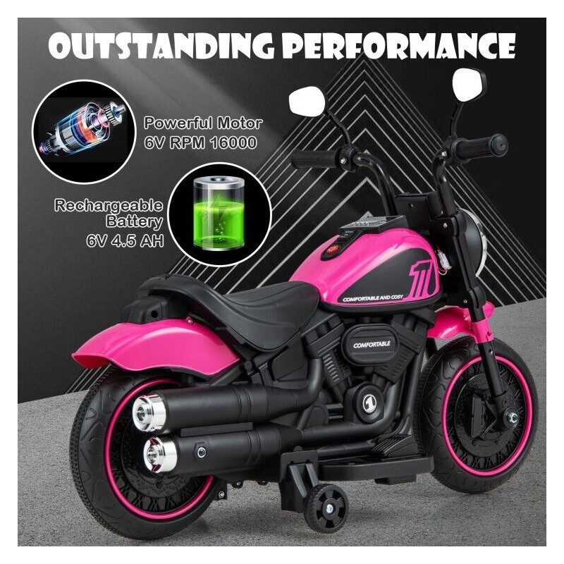 Costway Children Electric Motorcycle Ride on Motorbike w/Training Wheels &