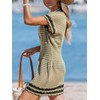 CUPSHE Women Crochet Swim Cover Up Short Sleeve V Neck