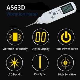 AS63D Vibrometer, LCD Backlit Pen Type Digital Vibration Meter, Handheld Vibration Analyzer Tester with 2 Probes and Storage Case