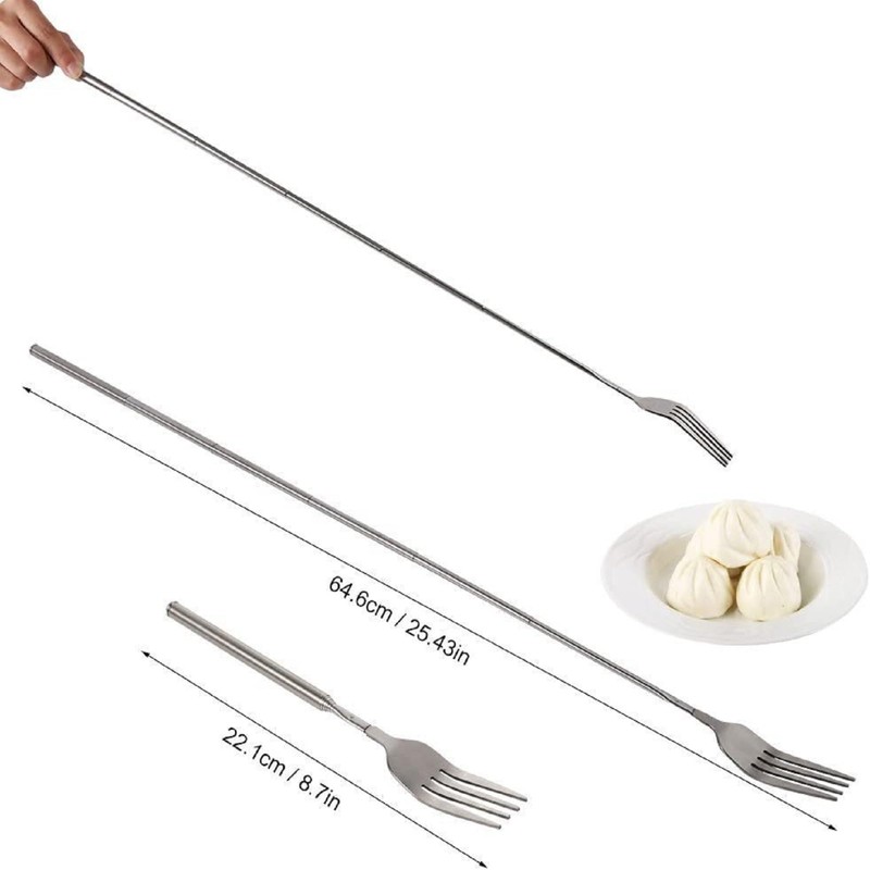 23cm-63cm Extendable Fork, Long Handle Extending Funny Stainless Steel Tablewar,