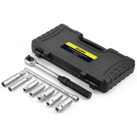 9-Piece Magnetic Spark Plug Socket Set with 3/8 Inch Drive Torque Wrench,72 Tooth 10-45 Ft.Lbs (13.5-61Nm) CR-V Steel Swivel Spark Plug Set 9/16, 5/8, 3/4, 13/16 Inch & 14,16,18mm with Extension Bar