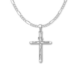 Silver Shoppe Jewelry Solid Sterling Silver INRI Crucifix Cross Necklace with Italian Figaro Chain For Men and Women - 3mm - 18"