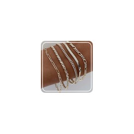 Dainty Silver Bracelets for Women Layered Trendy Minimalist Simple Cuban Link Paperclip Box Figaro Chain Adjustable Bracelet Set for Women (5Pcs)