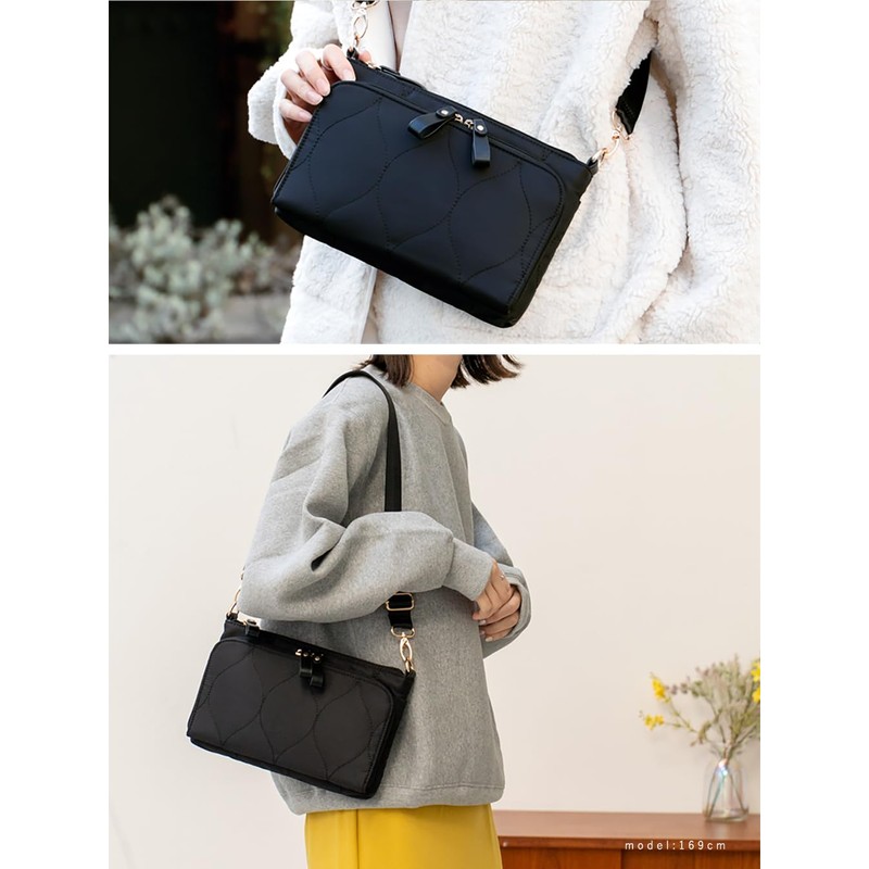 VITAFELICE sib-20031z Women's Quilted Nylon Shoulder Bag, Black