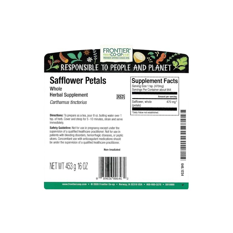Frontier Co-op Safflower Petals Whole, Kosher | 1 lb. Bulk