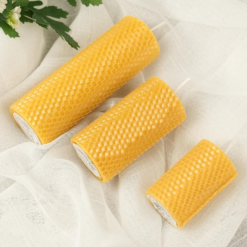 Pure Beeswax Pillar Candles,3 Pack Hand-Rolled Natural Beeswax Candles(1.77x3in,2x4in,2x6in) 60