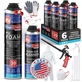 Spray Foam Insulation Kit (6 Pack-25.4 oz) Expanding Foam Sealant for Thermal & Acoustic InsulationFoam, Closed Cell, High Density SprayFoam, Covers up to 120 Board feet/sq. ft. Cleaner, Gun