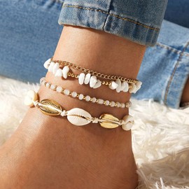 Shell Ankle Bracelets for Women Layered Seashell Anklet for Women 14k Gold Waterproof Anklet Jewelry for Summer Beach Summer Outfits for Women