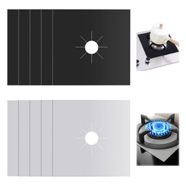 KtbeYTi 10 Pieces Stove Burner Covers 27 x 27 cm Gas Hob Protectors for Family or Restaurant Fast Kitchen Cleaning(Black + Silver)