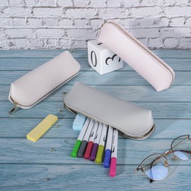 Fyore Pencil Case, PU Leather Pencil Case, Small Pencil Case with Zip, beige, Fashion