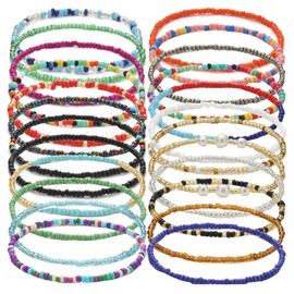 Bohemian Anklet Bracelet, Handmade Beads Summer Anklet Bracelet Elastic Thread Anklet Colourful Multilayer Beads Foot Jewellery for Women Girls Ladies