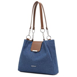 BESMART Denim Tote Bag Shoulder Bags for Women, Women's Handbag Blue Hobo with Circle Chain, Female Satchel Casual Purse for Business Work/College/Daily/Commuter/Shopping, 2025