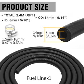 MospdyGear 8mm (5/16 Inch) ID Fuel Line Hose, Braided 2.4M 8 Feet Braided Rubber Tubing f with 10 Clamps, Replacement for Automotives Boat Generators