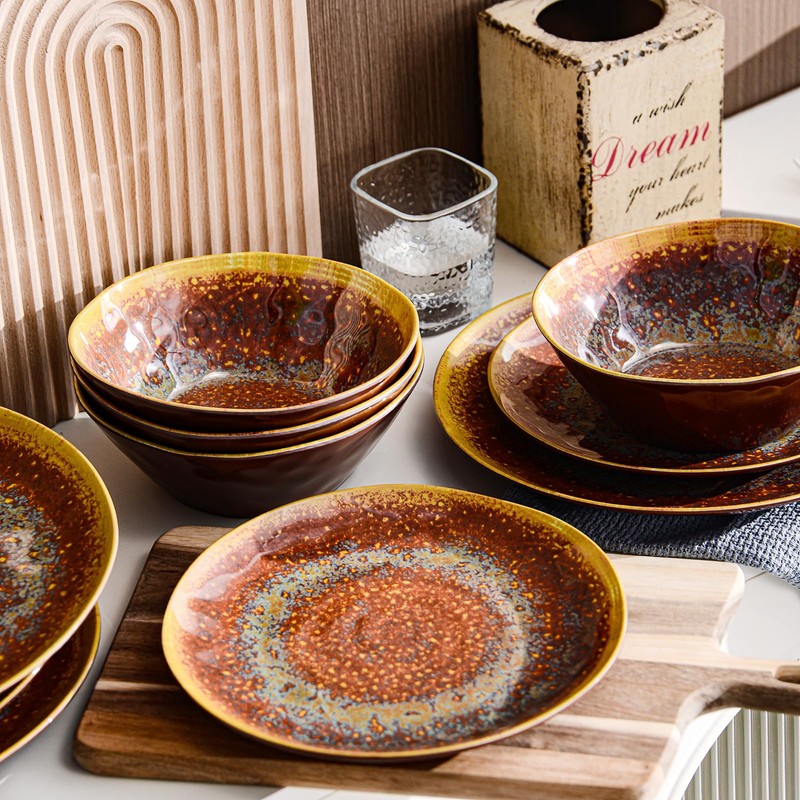 FINE&NICE Melamine Dinnerware Set of 12Pcs, Dish Set for 4,