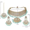 Aheli Faux Kundan Sky Blue Collar de cuentas Pendientes Maang