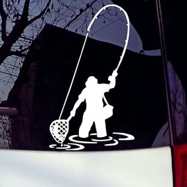 Fly Fishing Fisherman Trout Fish Sticker Decal Funny Sticker for Car Truck Window Bumper White