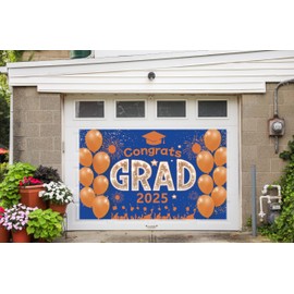 Congrats Grad 2025 Banner Orange Blue Graduation Banner Orange Graduation Party Decorations 2025 - Large Class of 2025 Graduation Photo Backdrop Graduation Party Supplies 2025-72x44 inch