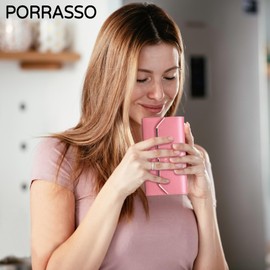 PORRASSO Women's Leather Purse RFID Protection Large Purse Minimalist Long Wallet, pink