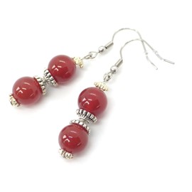 Damen-Ohrringe und Halsketten-Schmuckset mit rotem Karneol-Perlenanhänger und tibetischen Perlen