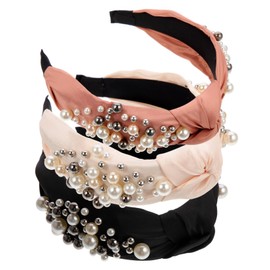 PACKOVE 3Pcs Pearl Knotted Wide Headbands for Vintage Style Hair Accessories for Party and Casual Wear for Friends