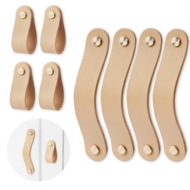 Czzmy 4 x Leather Handles for Furniture, Pack of 4 Handmade Furniture Knobs, Leather, Vintage Furniture Handles, Leather Handles, Cabinet Handles for Kitchen Cabinets, Wardrobe, Bathroom (4 Dark