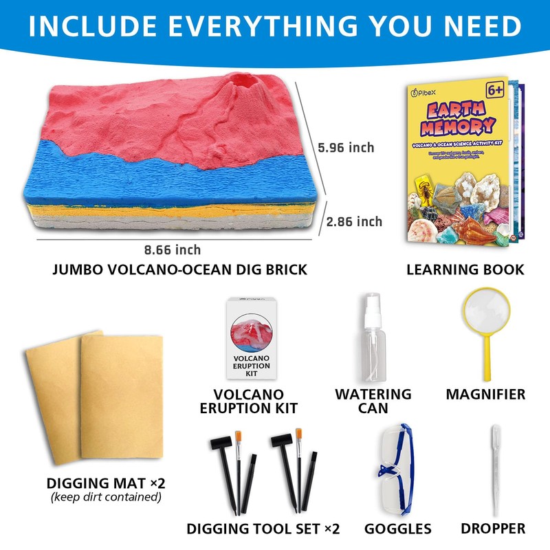 PIBEX Volcano & Ocean Fossil Dig Kit, Dig up 20+