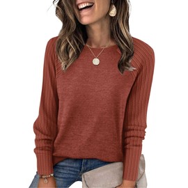 SAMPEEL Fall Sweatshirt for Women Loose Fit Sweaters Womens Fashion Clothes Dressy Shirts Casual Teacher Outfits Caramel L