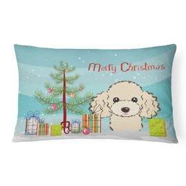 Caroline's Treasures BB1630PW1216 Christmas Tree and Buff Poodle Canvas Fabric Decorative Pillow Machine Washable, Indoor Outdoor Decorative Pillow for Couch, Bed or Patio, 12HX16W