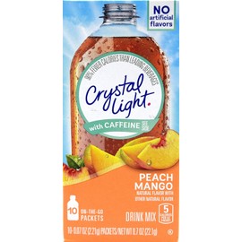 Crystal Light On The Go Peach Mango With Caffeine Drink Mix, 10-Packet Box (Pack of 7)