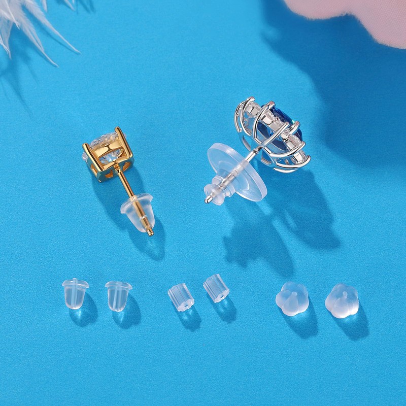 6 Styles Silicone Earring Backs for Studs, 600 Pieces Clear