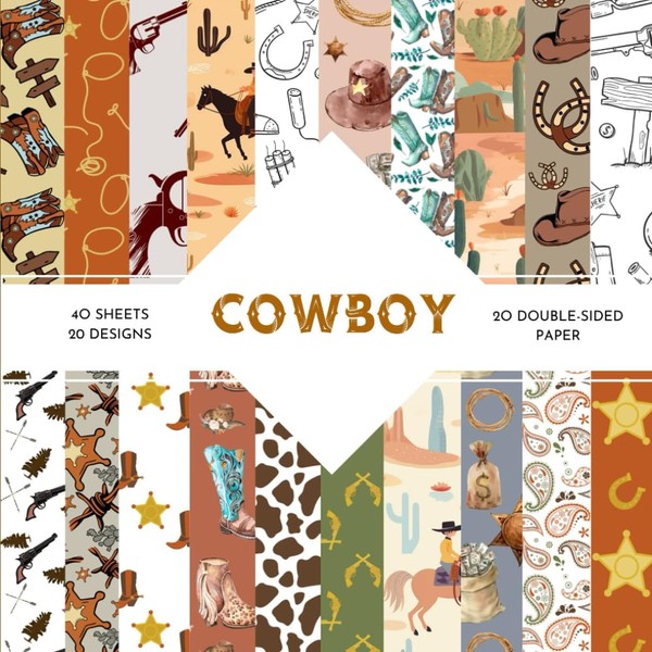 Cowboy Scrapbook Paper: | 8,5 x 8,5 size | 40